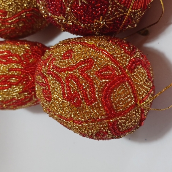 9, Red & Gold Beaded Ornaments - Picture 4 of 11